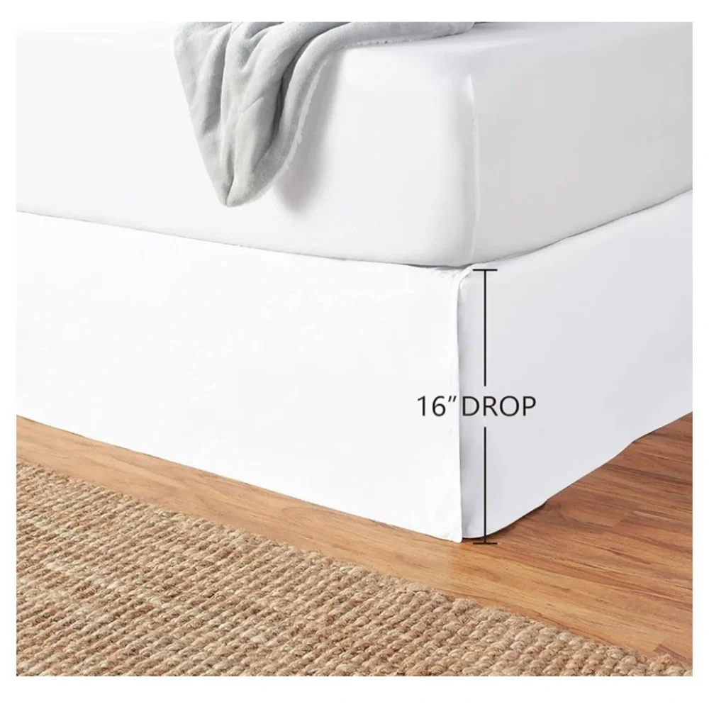 Amazon Basics Lightweight Pleated Bed Skirt, Queen, Bright White, Solid
